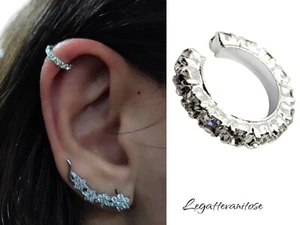 orecchino Earcuff orecchino argento 925  zirconi bianchi. pearcing helix 1pz - Foto 1 di 10