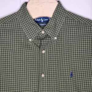 RALPH LAUREN PLAID BUTTON FRONT SHIRT POLO MENS XL CLASSIC FIT Green - Picture 1 of 9