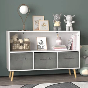 Kids Bookcase with Collapsible Fabric Drawers Toy Storage Cabinet Organizer - Picture 1 of 11