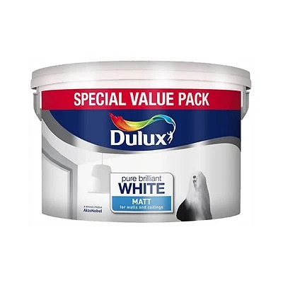Dulux Matt Pure Brilliant White Matt Emulsion Walls Ceilings Paint 7L