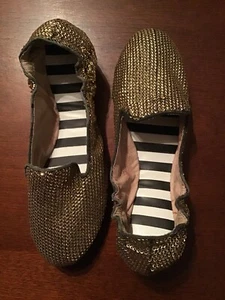 Henri Bendel Inc Loafers/Slippers/Foldable Travel Flats Size 6 Gold Sequins - Picture 1 of 10