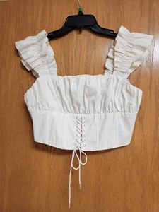 Ivory Ruffled Sleeveless Crop Top. NWT. Med. Juniors. Forever 21. Cute. - Picture 1 of 11