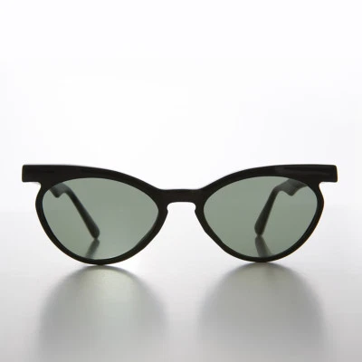Black Unique Vintage Cat Eye Sunglass with Green Lens - Emily - Image 1 of 3