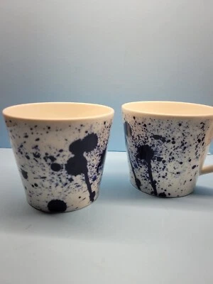 Royal Doulton London 1815 PACIFIC Coffee/Tea Cups Blue Ivory Porcelain Splatter  - Image 1 of 4