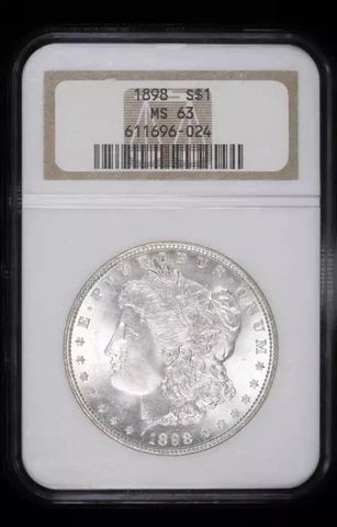 1898 P Morgan Silver Dollar NGC MS-63 Cover