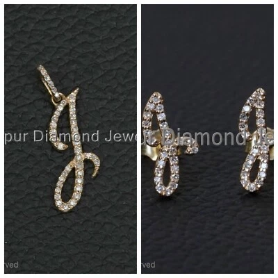 Juego de joyas con pasador colgante inicial J diamante natural sólido de 14k Foto 1 de 4