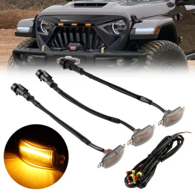 3PCS Smoked LED Front Grille Light For 2018-2022 Jeep Wrangler JL Gladiator JT - Image 1 of 4