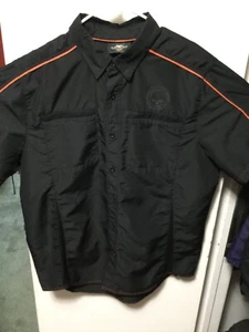 Harley Davidson Garage Mechanic Collar Short Sleeve Shirt XL Black Skull 219455 - Picture 1 of 6