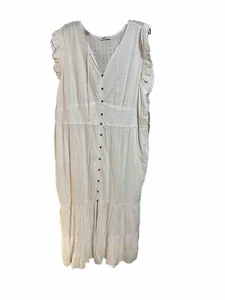 Neu mit Etikett Sonoma Übergröße 4X weißes Baumwollpopeline langes Kleid Fr Knopf Flatter Slv - Bild 1 von 12