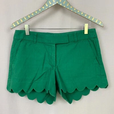 J Crew Linen Blend Shorts Womens 4 Kelly Green Scalloped Hem Leg Low Rise 31x4 - Image 1 of 4