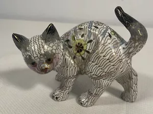 VINTAGE CHINESISCHE MESSING CLOISONNE EMAILLE KATZE STATUE FIGUR - Bild 1 von 8