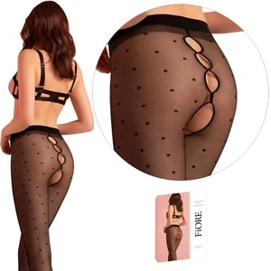FIORE BOLD DREAM gemusterte Strumpfhose Schritt offen Schwarz Dessous 20Den - Bild 1 von 10