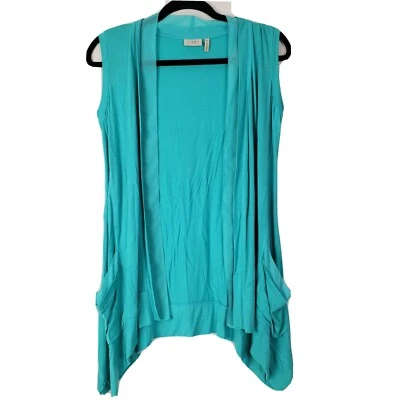 LOGO by Lori Goldstein Mujer XXS Azul Frente Abierto Chaleco Chifón Borde Capas Top Foto 1 de 4
