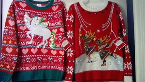 New (2) Christmas sweaters Holiday Time S(6-6x) Unicorn/Dancing Reindeer       a - Picture 1 of 12