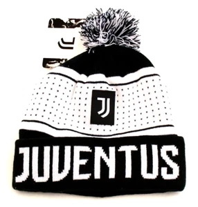 Juventus Black & White Knit Cuff Pom Beanie Men's One Size NEW - Picture 1 of 2