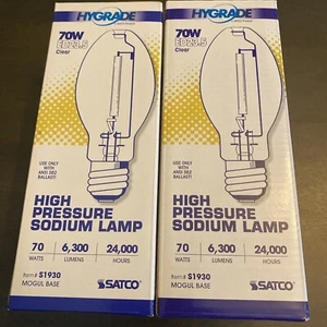 (2) Satco S1930 2100K 70-Watt Clear Mogul Base ET23.5 High Pressure Sodium Lamp - Picture 1 of 3