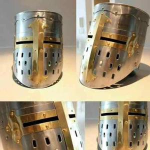 Medieval Knight Roman Armour Shining Steel & Brass Norman Crusader Helmet LARP - Picture 1 of 5