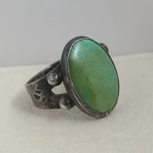 Vtg Harvey Green Cerrillos Turquoise Oval Design Sterling Silver Ring 4.5 OLD! - Picture 1 of 17