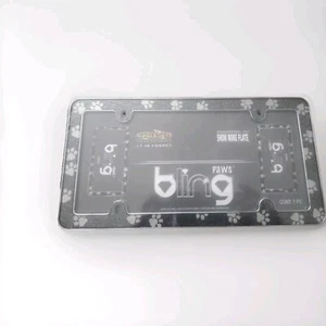 Paw Print Bling Chrome License Plate Frame - Picture 1 of 2