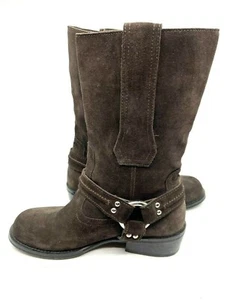 GIUSEPPE ZANOTTI Brown Suede Boots Mid Calf Round Toe Harness Buckle EU 37.5 - Picture 1 of 8