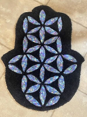 Custom Tufted 2’ Area Rug Home Carpet Hamsa Hippie Groovy Retro Flower Geometry - Image 1 of 4