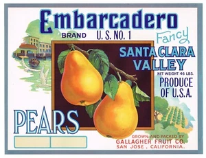 ETIQUETA CAJA ORIGINAL EMBARCADERO SAN JOSE SAN FRANCISCO VINTAGE SANTA CLARA 1940 - Imagen 1 de 1