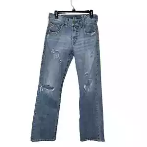 Jeans uomo argento Zac dritto invecchiato orlo sfilacciato lavaggio medio denim blu 30 - Foto 1 di 10