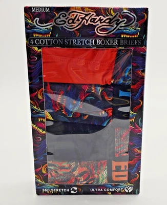 Paquete de 4 calzoncillos boxer ED HARDY para hombre M algodón elástico estampados multicolores Foto 1 de 4