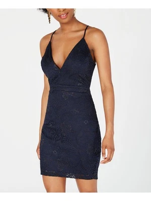 EMERALD SUNDAE Womens Spaghetti Strap V Neck Mini Evening Body Con Dress - Image 1 of 4