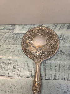 Specchio vanità vintage placcato argento a mano - tenuto a mano, ornato Art Nouveau - Foto 1 di 9