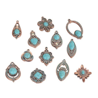 Juego de 12 piezas de dijes de turquesa vintage colgante bohemio joyería hágalo usted mismo suministros para hacer Foto 1 de 4
