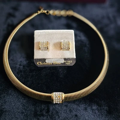 Collar gargantilla vintage Christian Dior dorado con pendientes viene con etiquetas de caja  Foto 1 de 4
