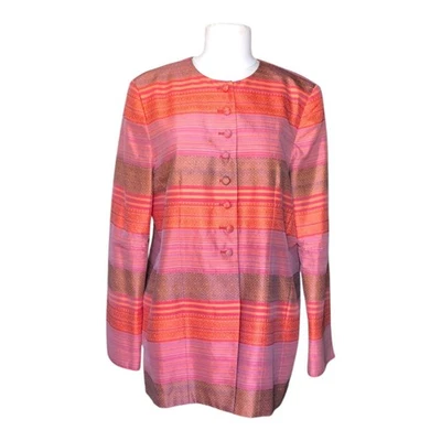 Carlisle Silk Blend Jacket Pink Button Front Striped Long Sleeve Women's Size 10 - Image 1 of 4