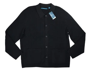 Perry Ellis Button Front Collared w/Pockets Men's Cardigan Sweater NWT Black - Picture 1 of 6