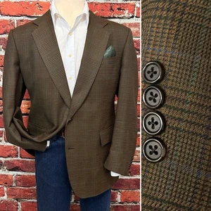 HERREN MASSGESCHNEIDERTER BLAZER GR 46 BRAUN PREIS VON WALES KARIERT SPORT MANTEL JACKE VINTAGE - Bild 1 von 9