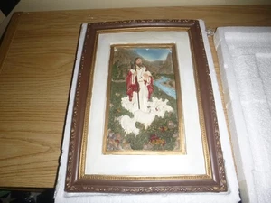 Vintage religiöser Jesus mit kleinen Lämmern 3D beleuchtet gerahmt Christentum Bild - Bild 1 von 9