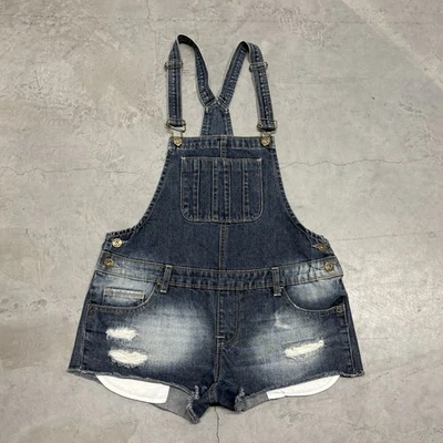"Monos cortos con tirantes Mudd Distressed Denim recortados para mujer pantalones cortos medianos 32/33""" Foto 1 de 4