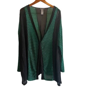Catherines 3X 26/28W Open Front Cardigan Knit Green Black Plus Size - Picture 1 of 6