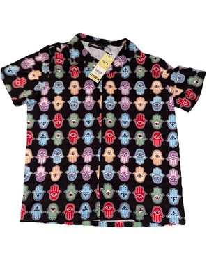 NWT Members Only Button Front Short Sleeve Shirt All Over HAMSAS Print Size XL - Image 1 of 4
