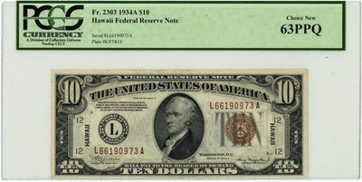 FR.2303 $10 1934A Hawaii Federal Reserve Note ChNew 63PPQ PCGS Currency 950750-6 - Image 1 of 3