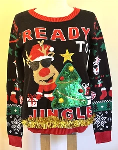 NEU Nobo Ugly Weihnachtspullover Junior M (7-9) schwarz Ready to Jingle - Bild 1 von 9