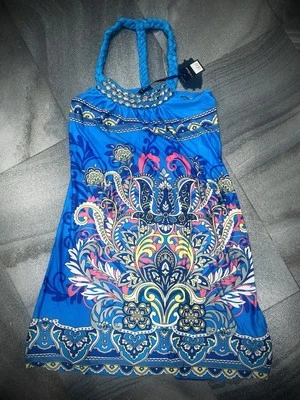 Vestido Halter trançado colorido anos 90 Y2K tamanho G novo com etiquetas - Imagem 1 de 4