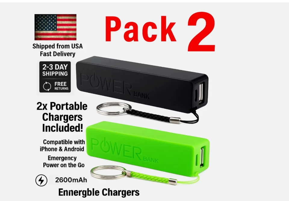 2 Pack Cargador Power Bank Portatil Para Celular Smart Phone Bateria Externa - Image 1 of 4