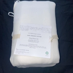 NUOVO SET LENZUOLA KING SPECTRUM HOME 150 GSM MAGLIA SINGOLA 100% COTONE BIOLOGICO BIANCO - Foto 1 di 4