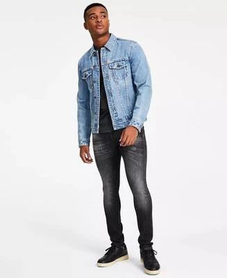 Guess Men's Dillon Studded Denim Jacket Floyd Blue-Medium - Image 1 of 4