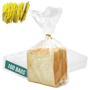 Reusable Plastic Bread Bags for Homemade - 100 Pack Clear Bag with Ties For A... - Picture 1 of 5