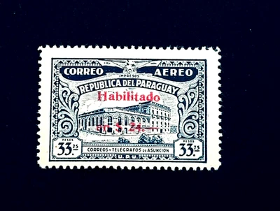 Sello PARAGUAY - 1937 Post Telégrafo Edificio Sobreimpresión Sn C107 Correo Aéreo MLH r27 Foto 1 de 2