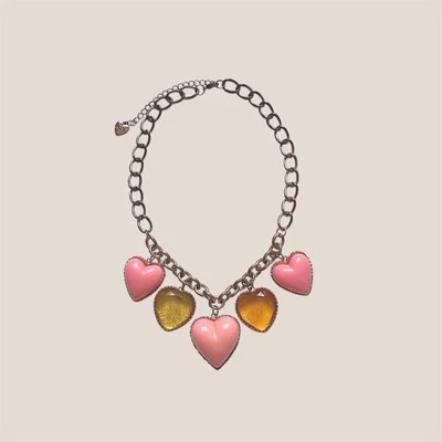 🎀💕 Collar Cadena Gruesa Lucita Corazón Hinchado Rosa Y2K Betsey Johnson De Colección Foto 1 de 4