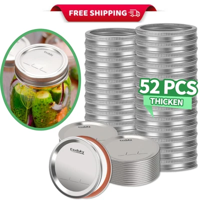 Tapas y anillos de enlatado 52 unidades boca regular albañil tarro banda para frascos Ball Kerr Foto 1 de 4