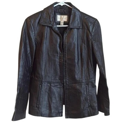 Worthington Black Genuine Leather Vintage Jacket — Women's Small ($250) - Image 1 of 4